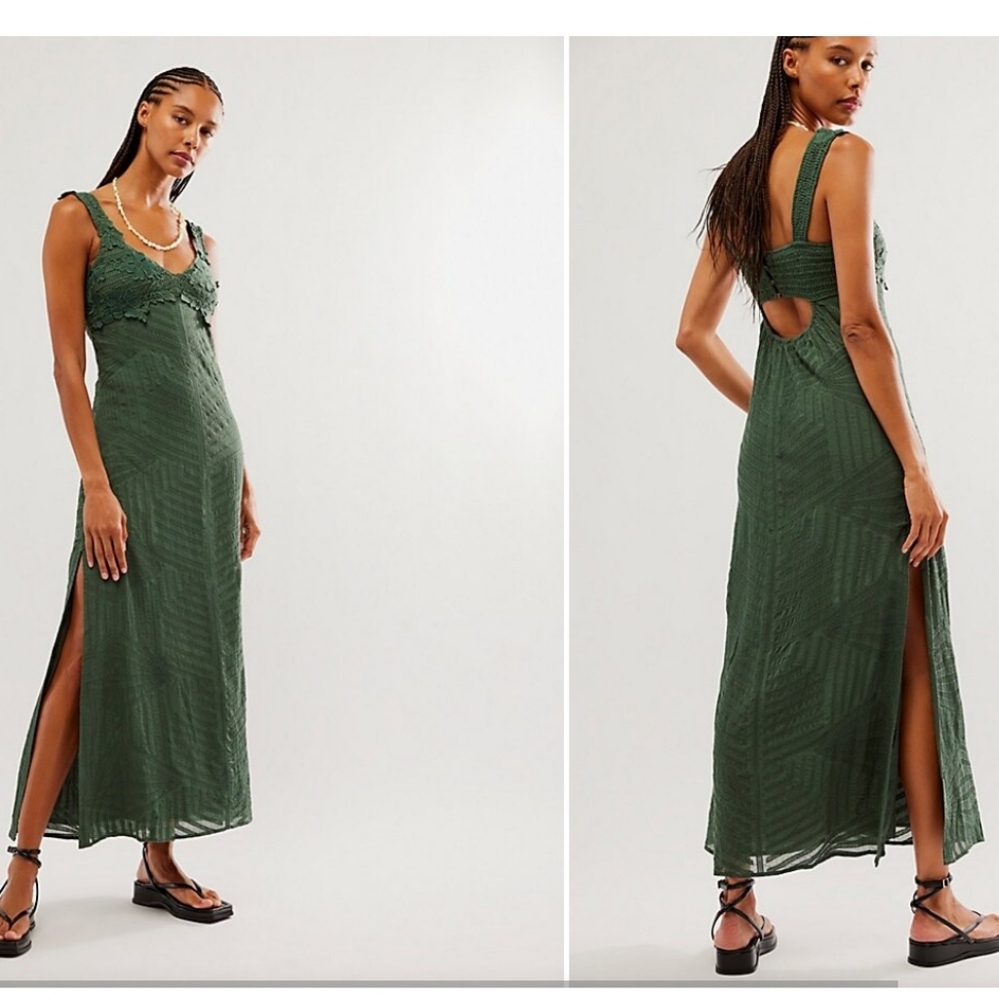NWT Free People Coastal Treasures Maxi Dress-Topiary Green Size XS